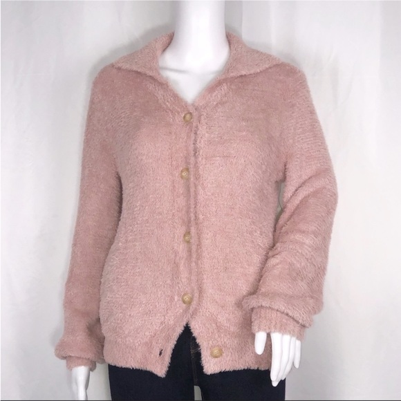 Susina Pink Adobe Soft Teddy Fleece Collared Button Down Cardigan Sweater SzXS - Picture 4 of 16